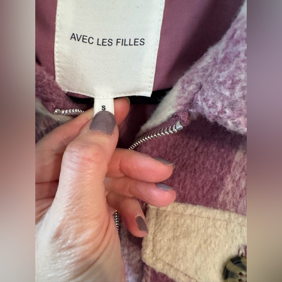 Avec Les Filles Plaid Sherpa Shacket Jacket Burgundy/Pink Cream Size S - Picture 4 of 8